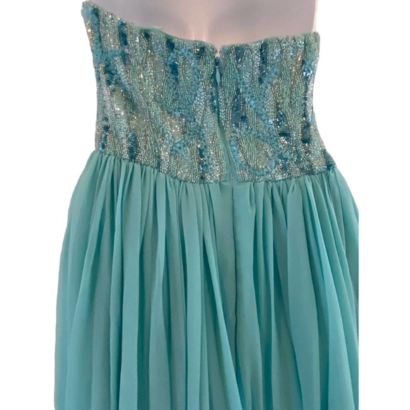 Aidan Mattox embellished aqua strapless poly maxi dress 4 - Picture 6 of 7